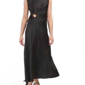 NWT House of Harlow 1960 Satin Maxi Slip Front Slit Accent Dress Black Size XL
